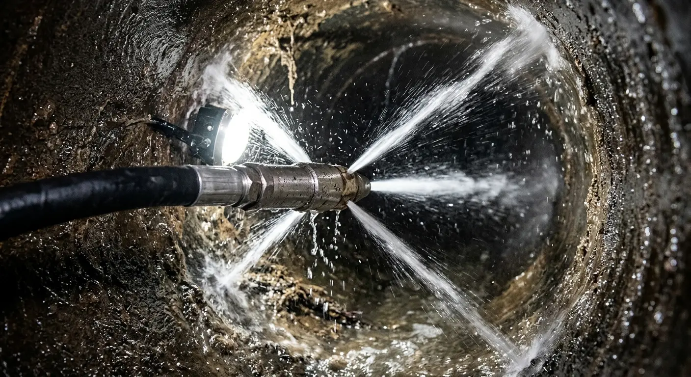 High-pressure hydro jetting nozzle cleaning sewer pipe for Sewer Cleanout in Lower Pottsgrove